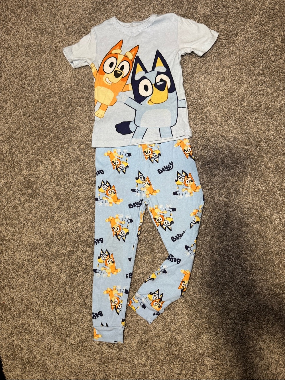 Lucy Light Blue Kids Pajama Set with Orange and Navy Character Print